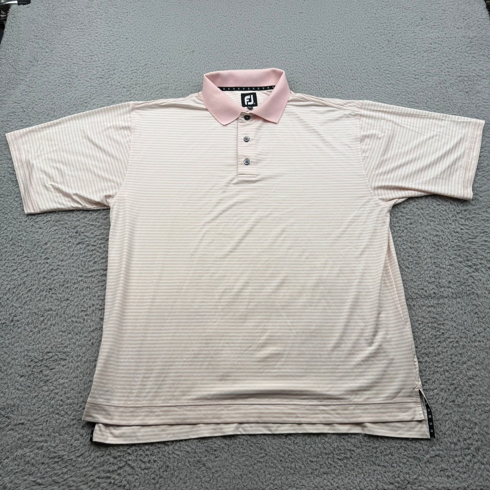 FootJoy Polo Golf Shirt Mens Large Pink Striped Performance Stretch Short Sleeve